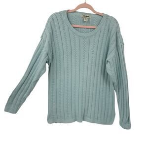 LL Bean Vintage Women Sweater Medium Ribbed Knit 100% Cotton Blue Scotland
